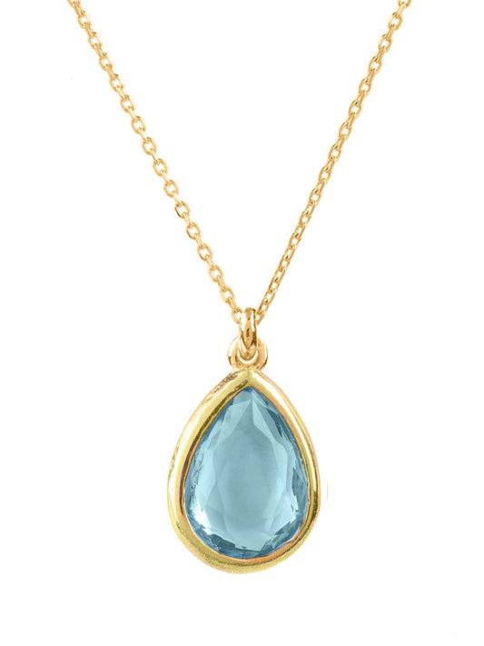 Pisa mini teardrop necklace gold blue topaz