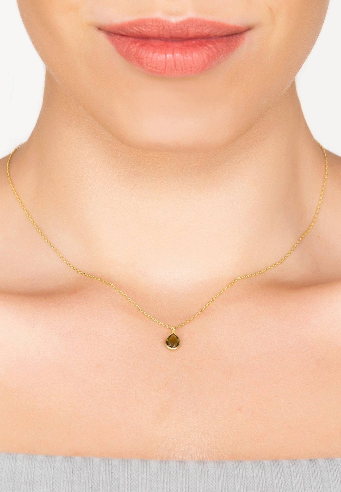 Teardrop Necklace Dipped in Gold with Peridot