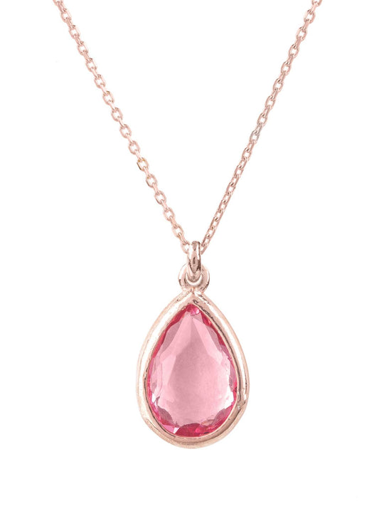 Pisa Teardrop Necklace Dipped in Rose Gold with Pink Tourmaline - Accessory101