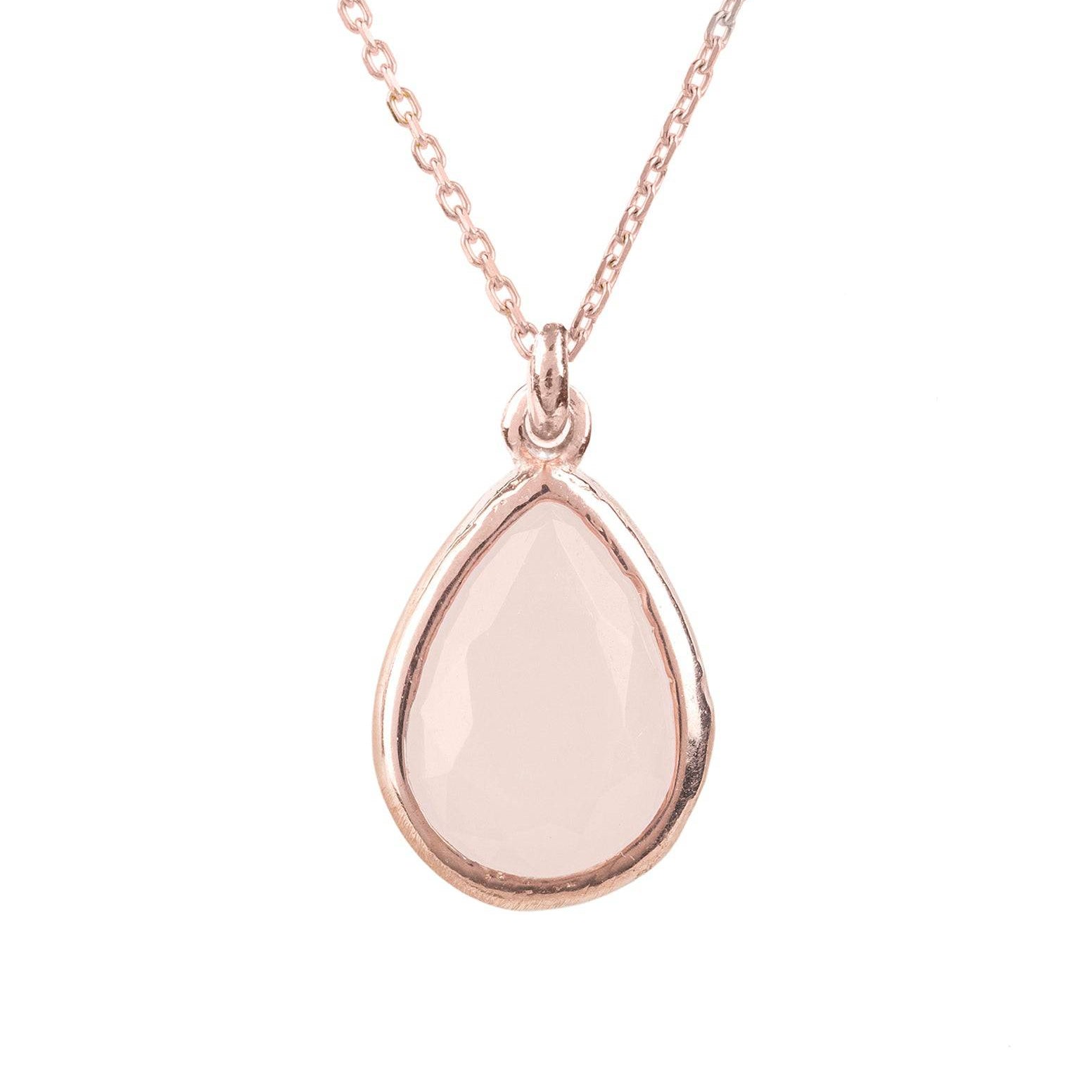 Pisa Mini Teardrop Necklace Dipped in Gold with Rose Quartz - Accessory101