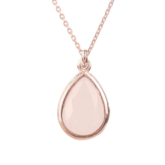 Pisa Mini Teardrop Necklace Dipped in Gold with Rose Quartz - Accessory101