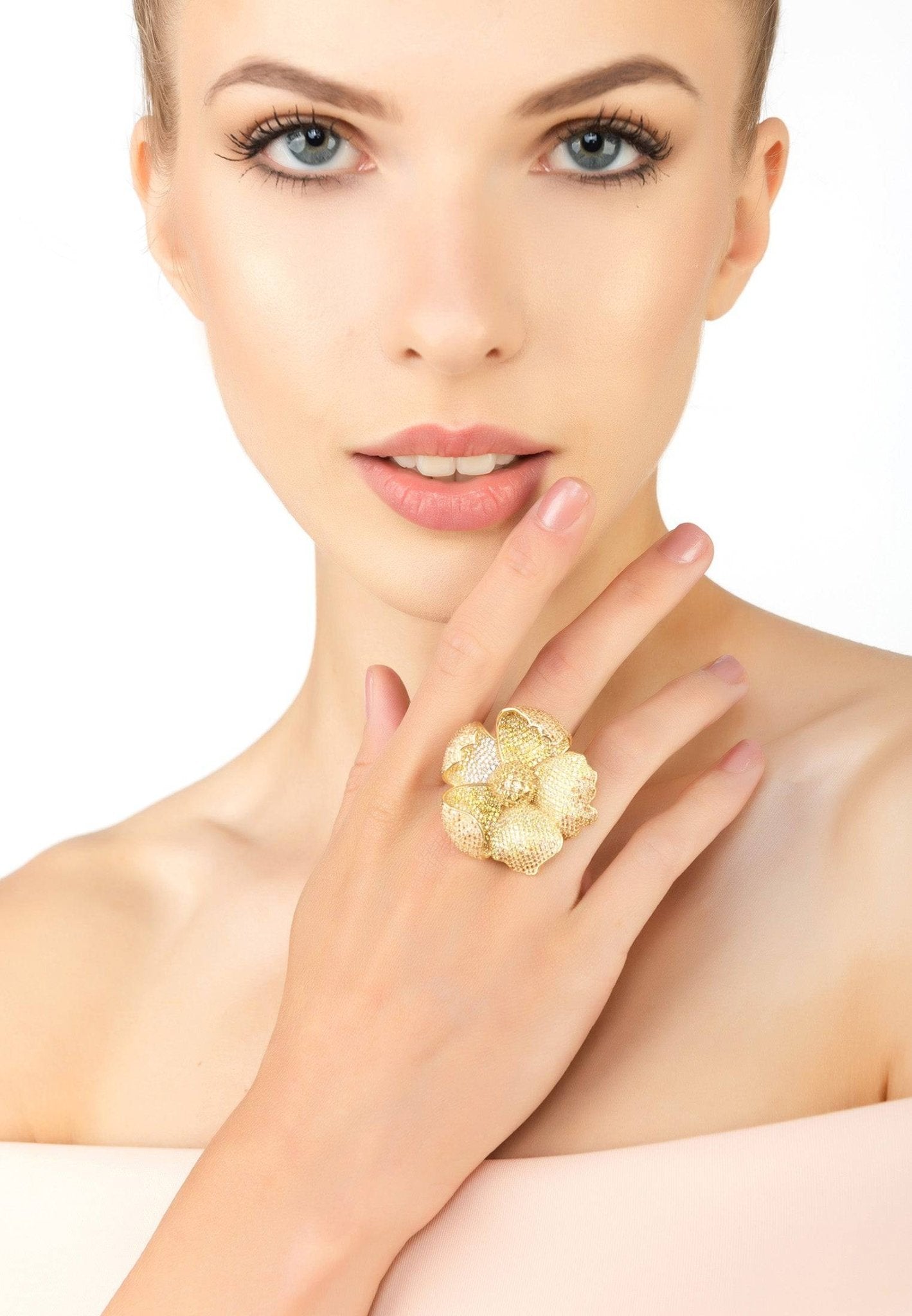Poppy flower lemon ring gold