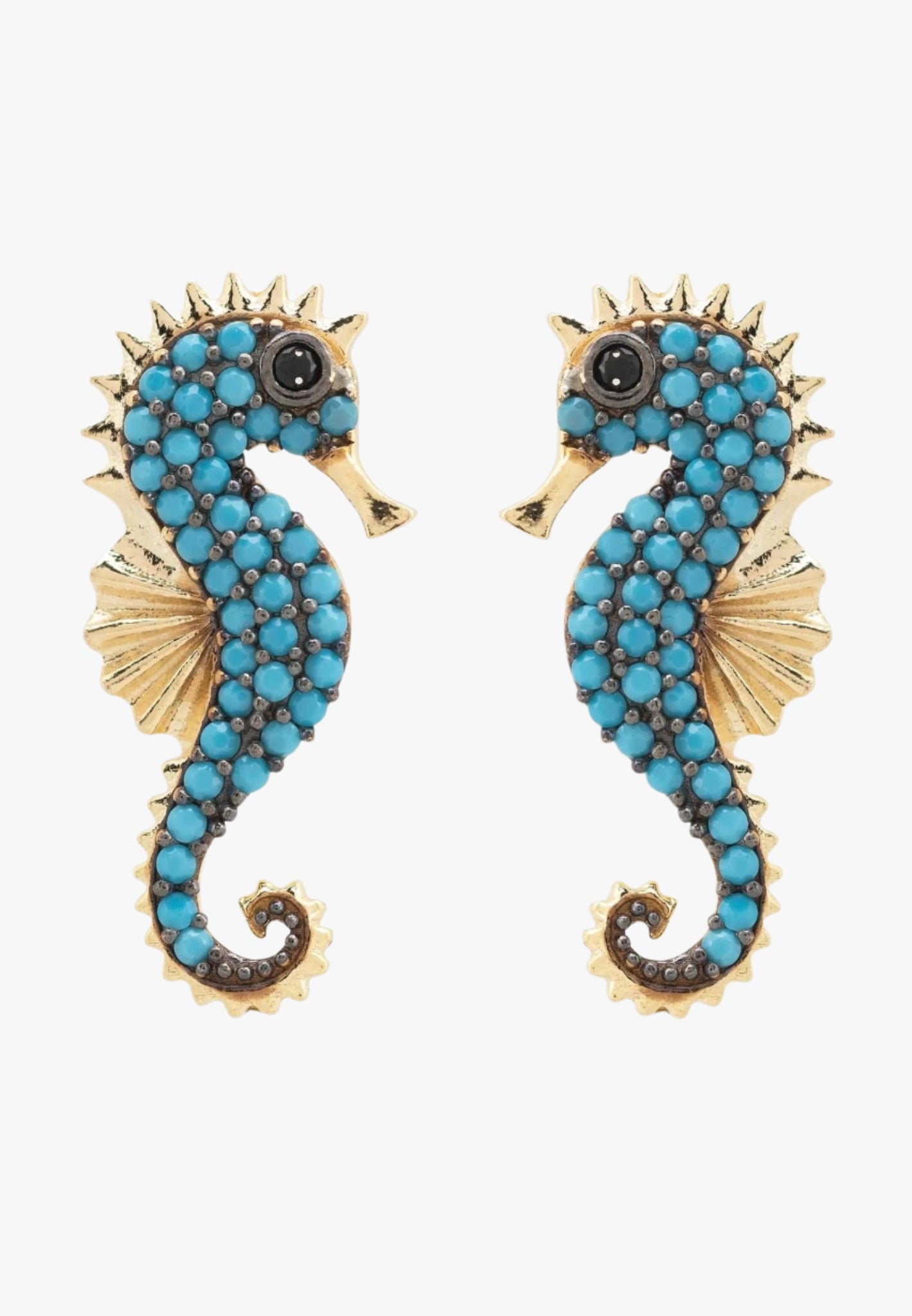 Seahorse turquoise earrings gold