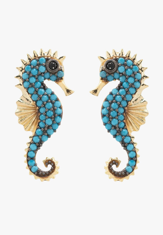 Seahorse turquoise earrings gold