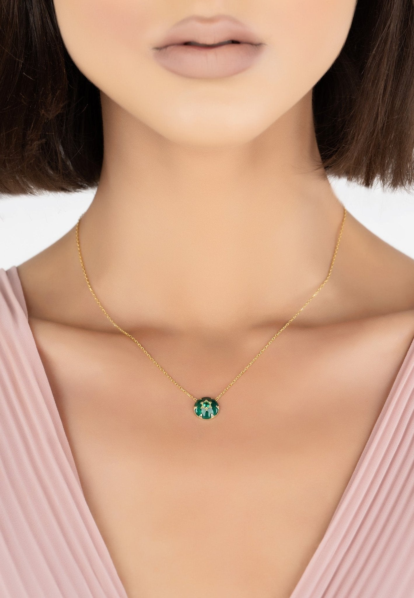Star of David Pendant Necklace Dipped in Gold with Green Enamel - Accessory101