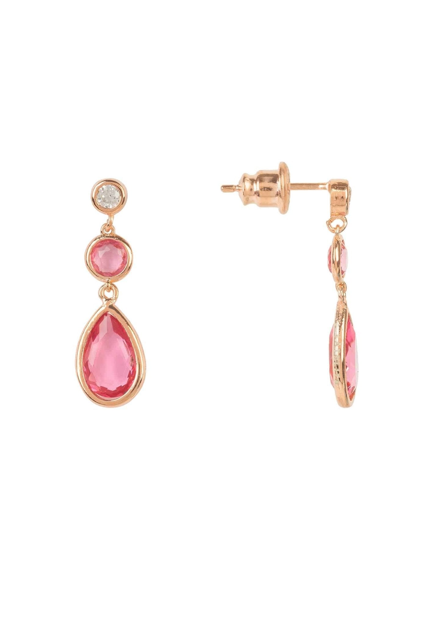 Tuscany Gemstone Drop Earrings Dipped in Rose Gold Pink Tourmaline - Accessory101