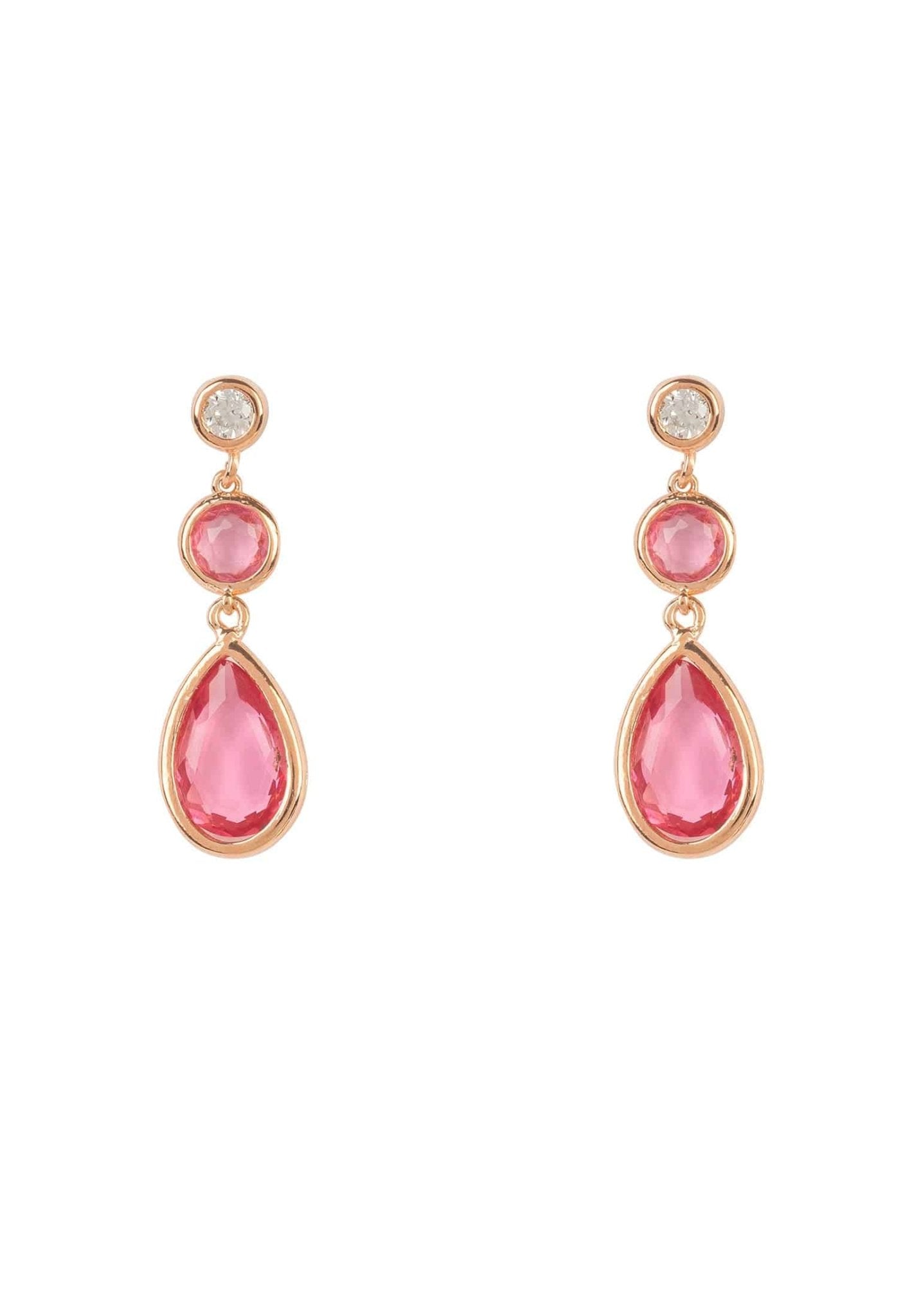 Tuscany Gemstone Drop Earrings Dipped in Rose Gold Pink Tourmaline - Accessory101