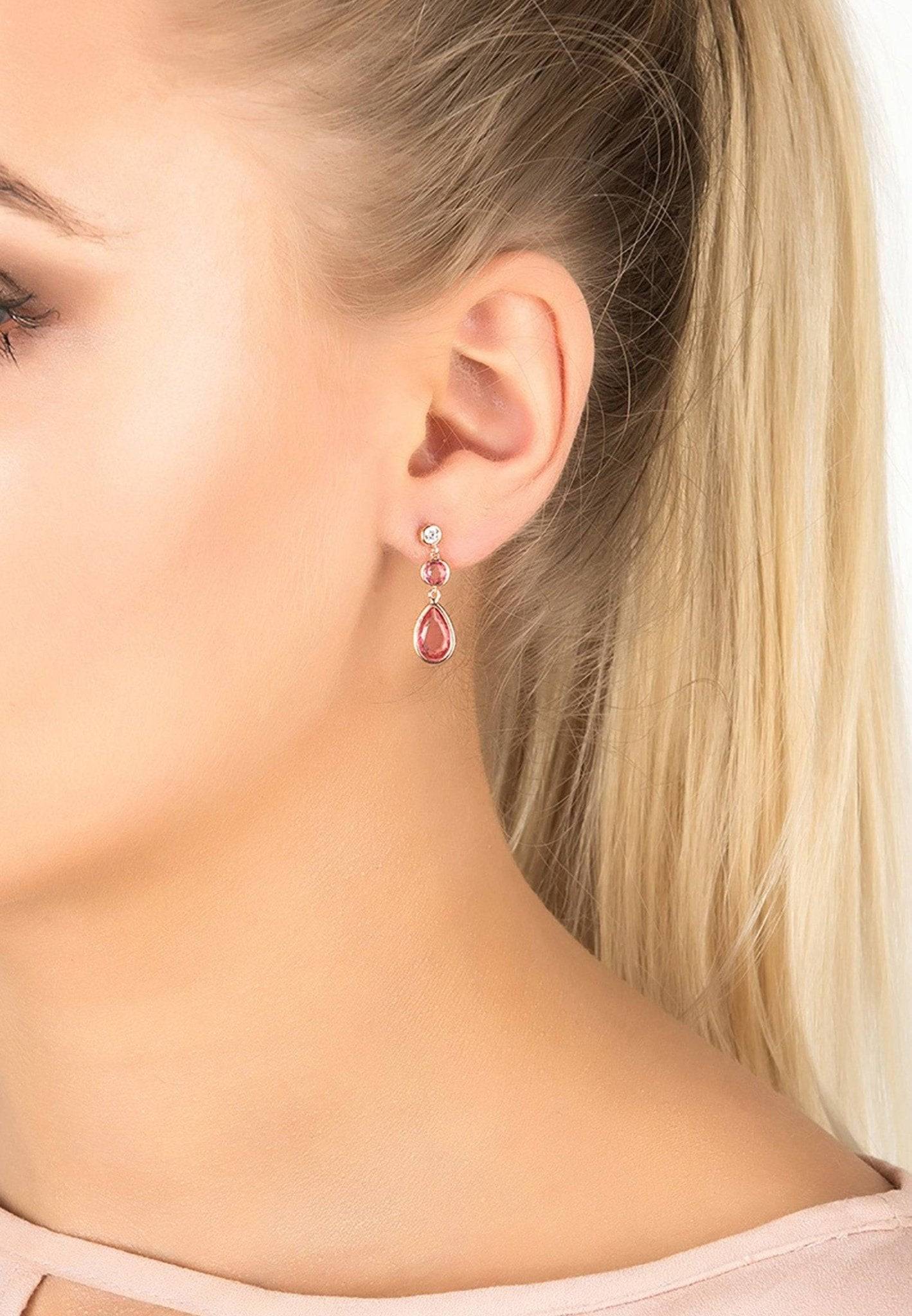 Tuscany Gemstone Drop Earrings Dipped in Rose Gold Pink Tourmaline