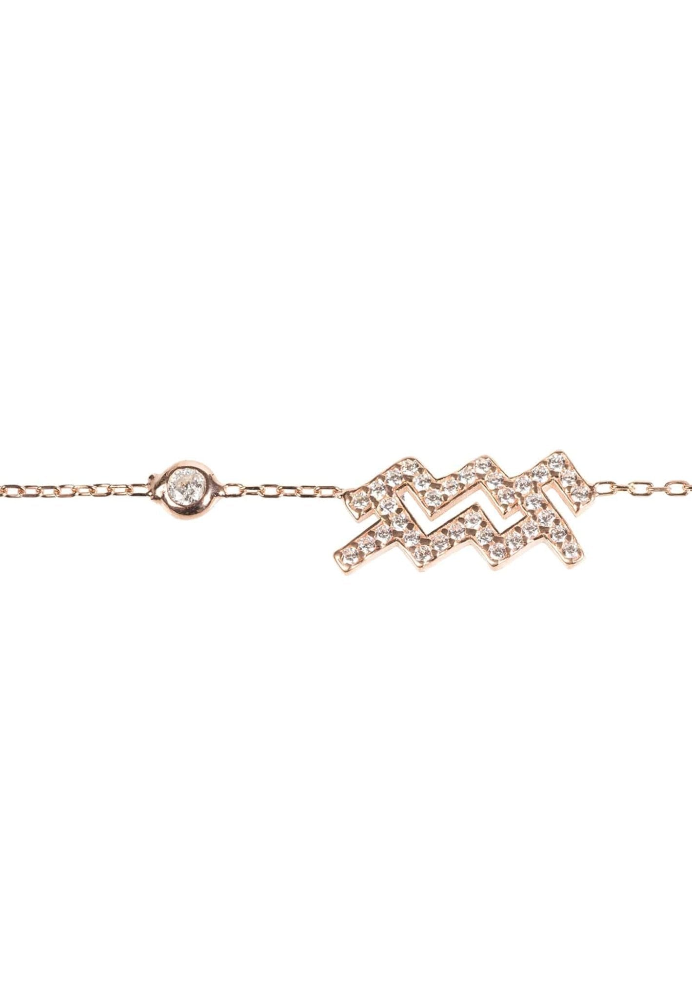 Aquarius Zodiac Bracelet in Rose Gold with White Zircon