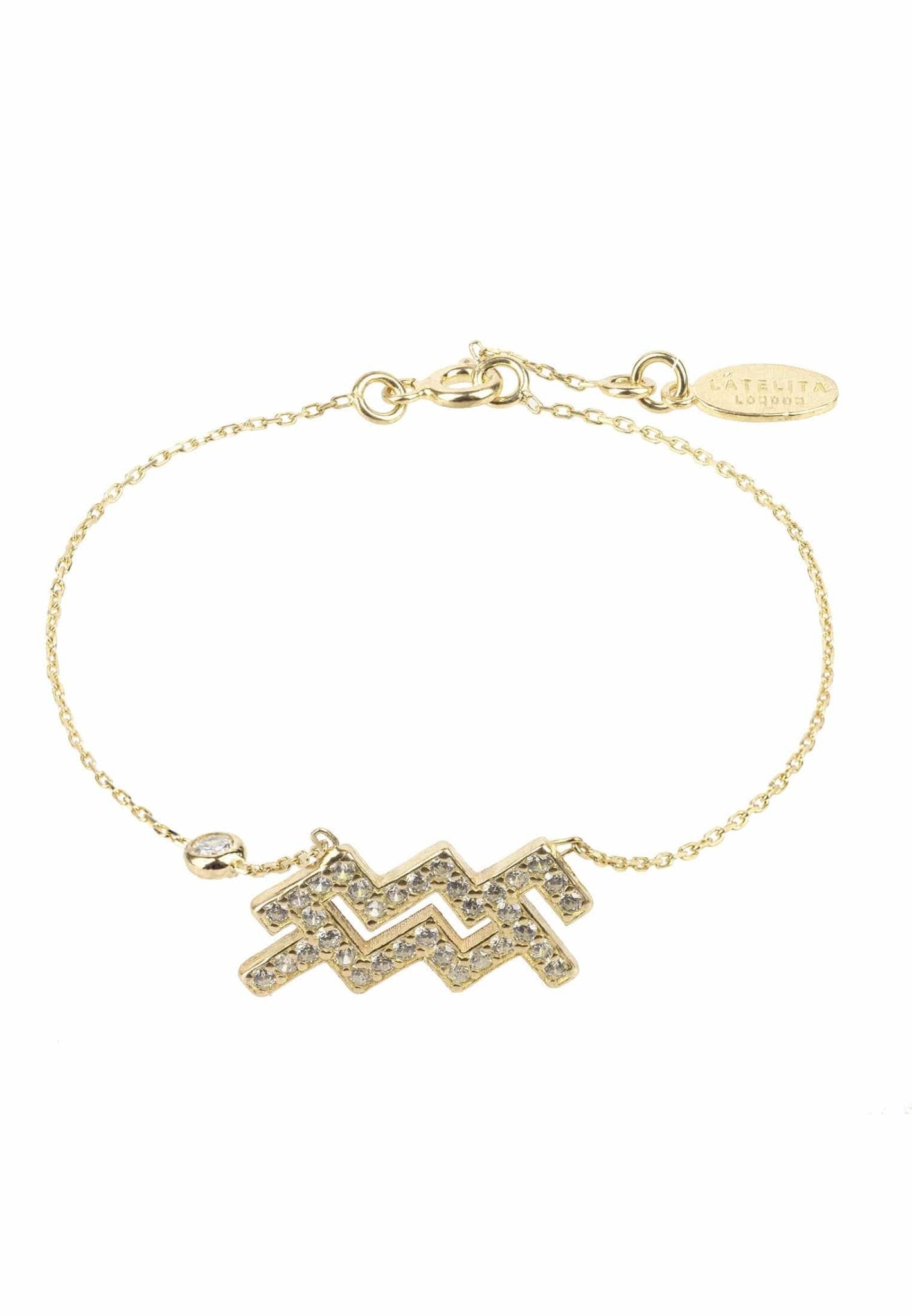 Aquarius Zodiac Bracelet in Rose Gold with White Zircon