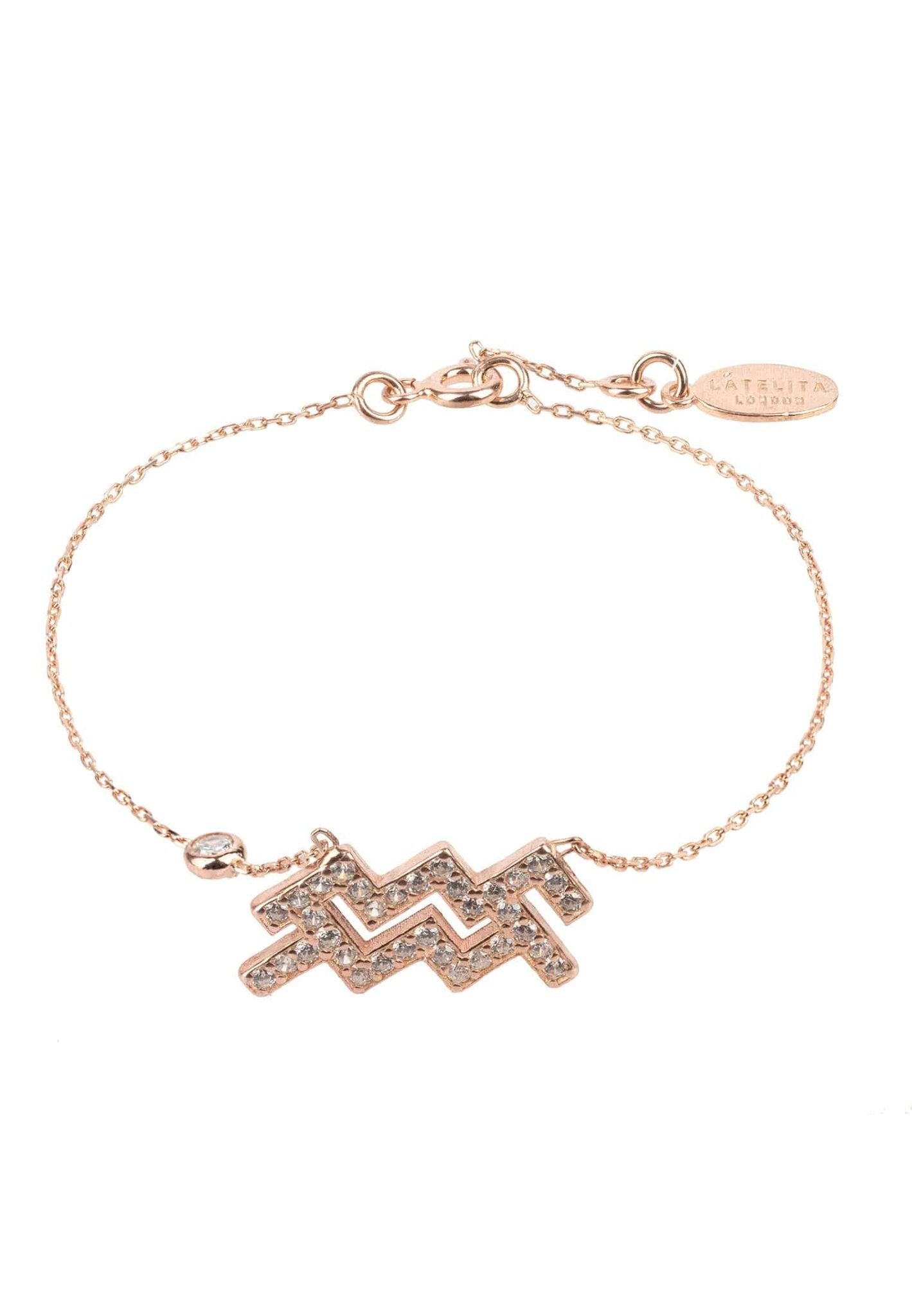 Aquarius Zodiac Bracelet in Rose Gold with White Zircon