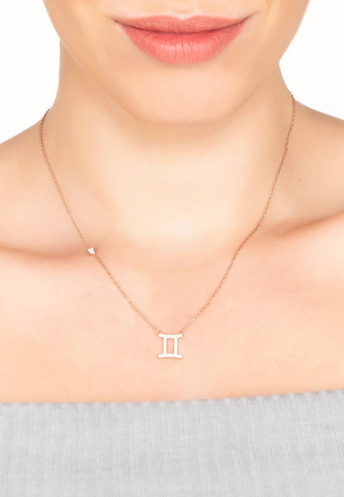 Gemini Zodiac Necklace Dipped in Rose Gold Zircon - Accessory101