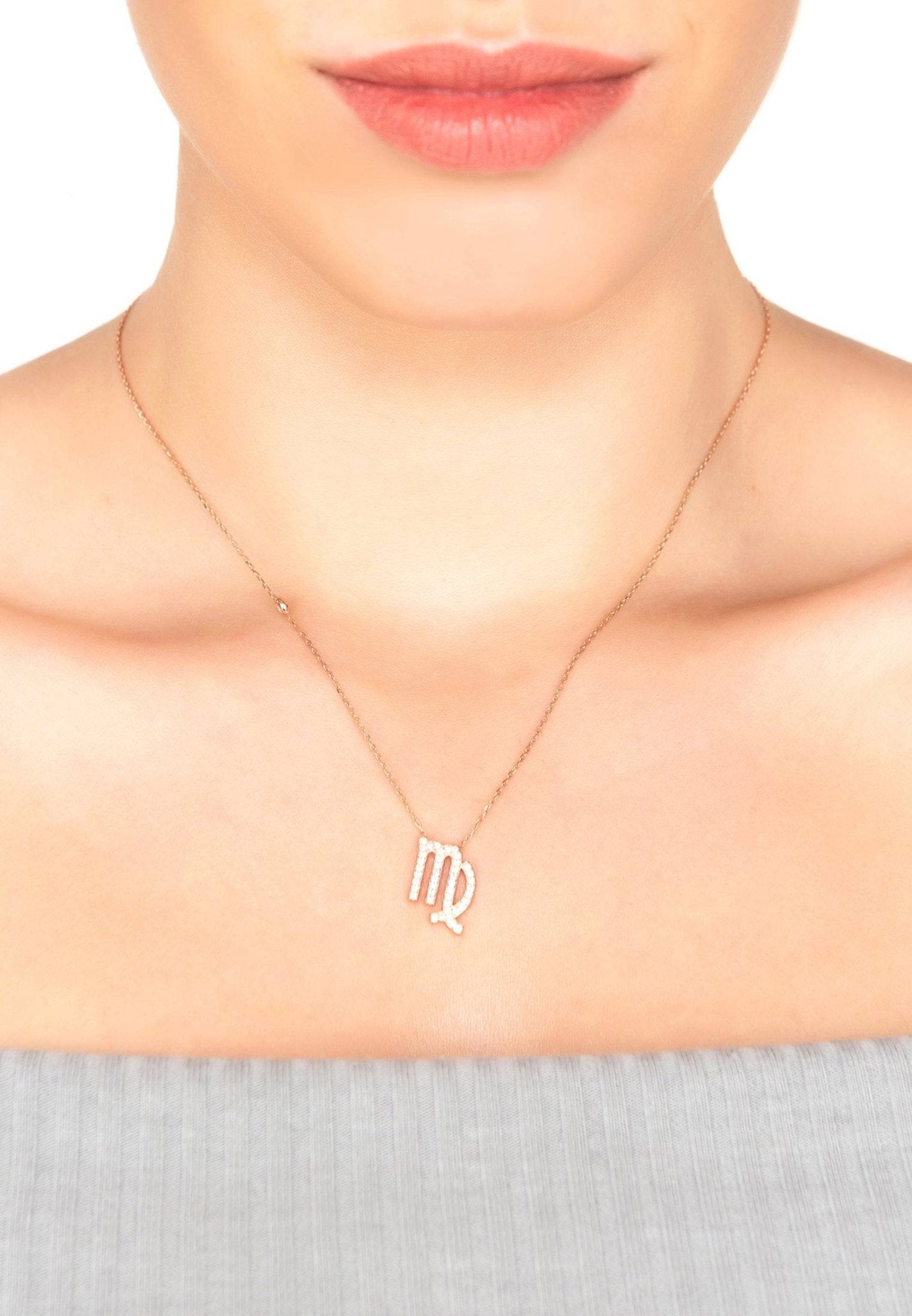 Virgo Zodiac Necklace Dipped in Rose Gold and White Zircon - Accessory101