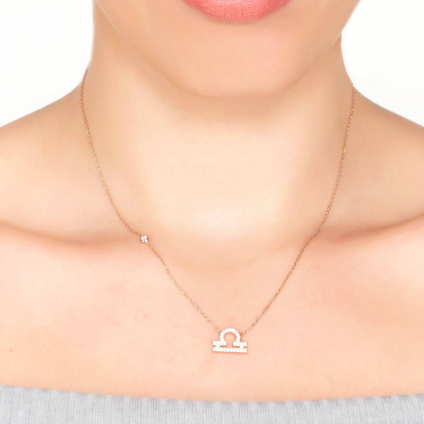Libra Zodiac Necklace in Silver Zircon - Accessory101